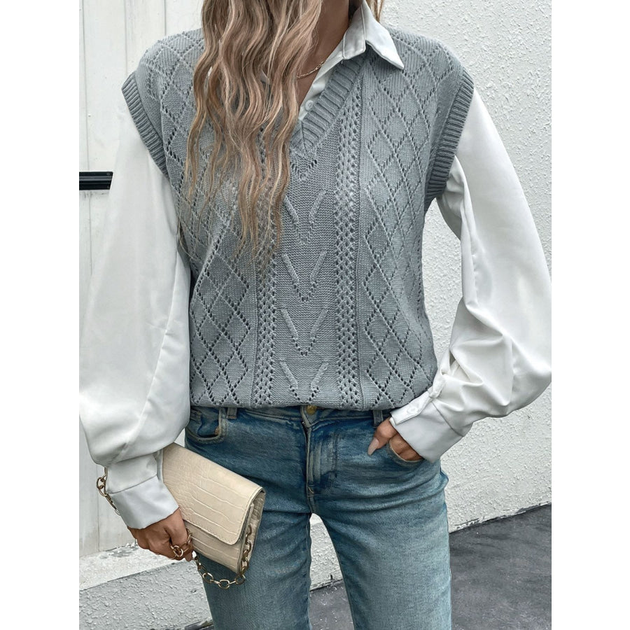 Openwork V-Neck Sweater Vest Apparel and Accessories