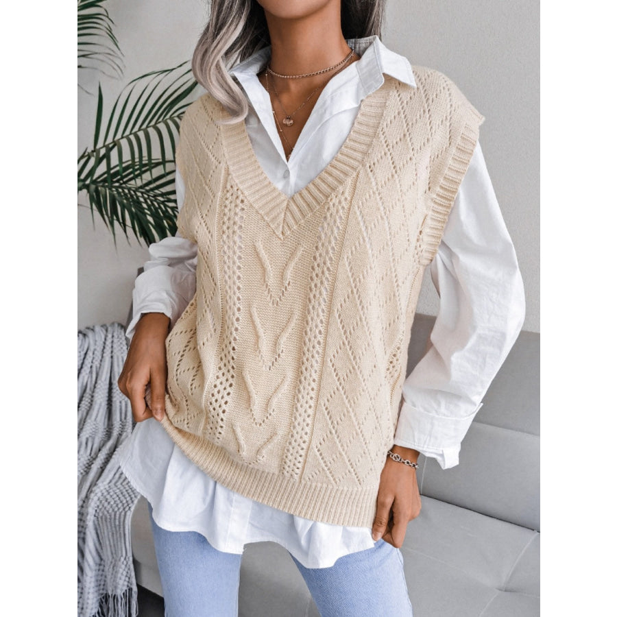 Openwork V-Neck Sweater Vest Apparel and Accessories