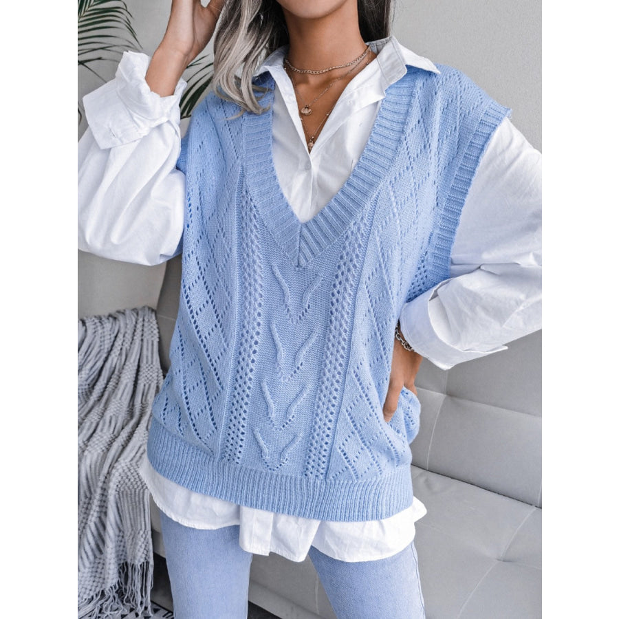 Openwork V-Neck Sweater Vest Apparel and Accessories