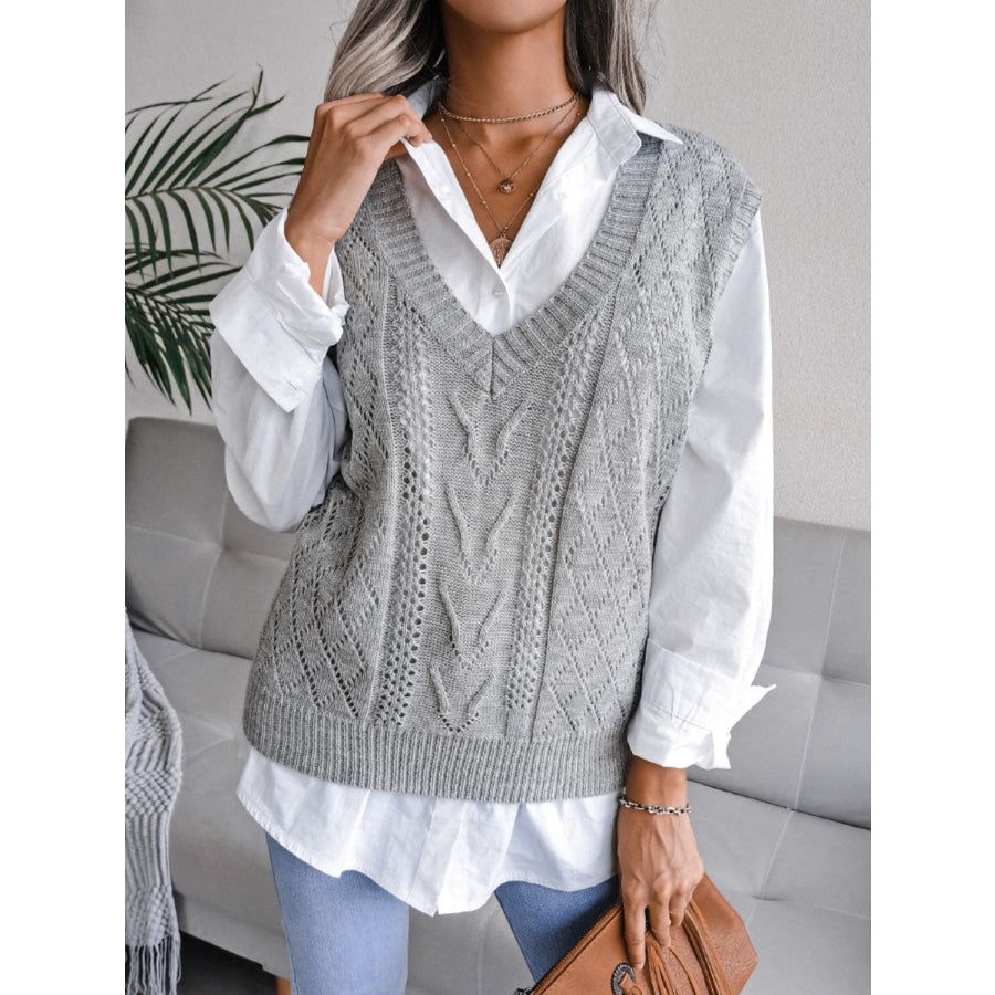 Openwork V-Neck Sweater Vest Apparel and Accessories