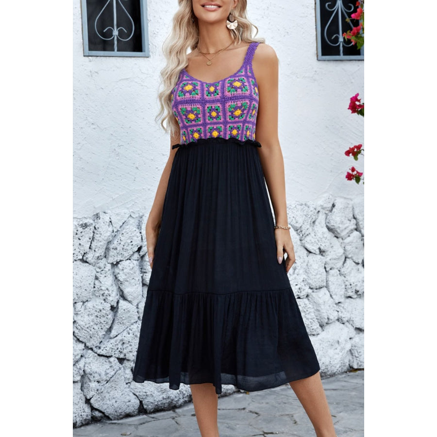 Openwork Wide Strap Midi Dress Purple / One Size Apparel and Accessories