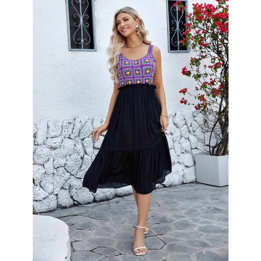 Openwork Wide Strap Midi Dress Purple / One Size Apparel and Accessories