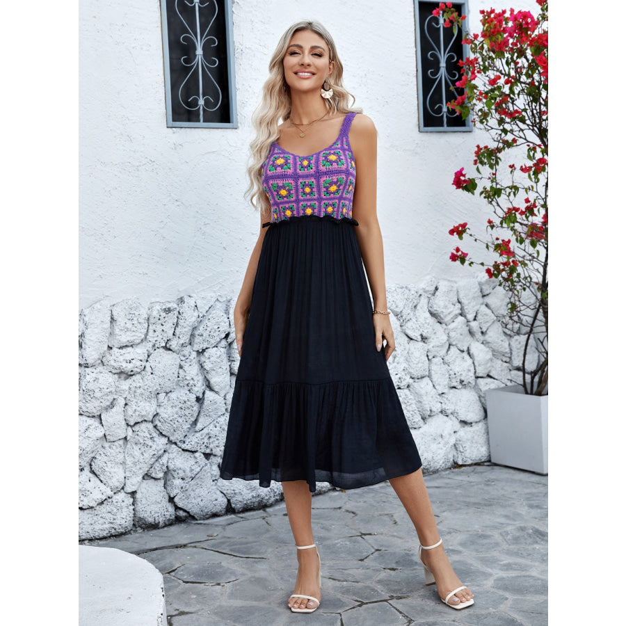 Openwork Wide Strap Midi Dress Purple / One Size Apparel and Accessories