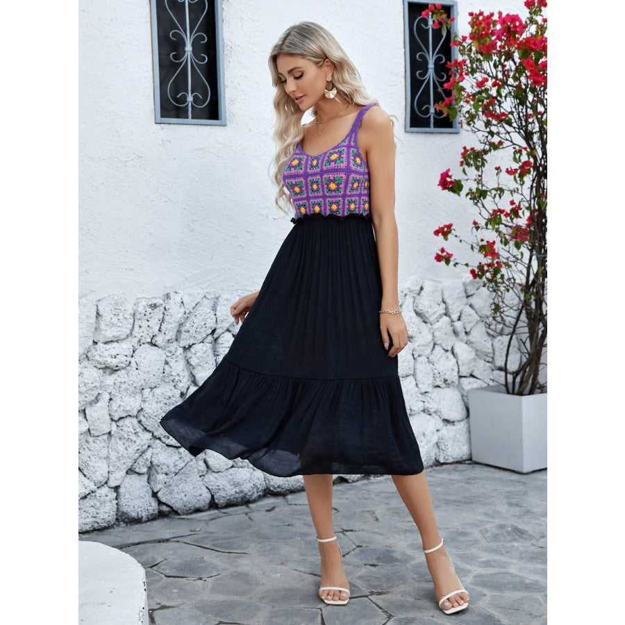 Openwork Wide Strap Midi Dress Purple / One Size Apparel and Accessories