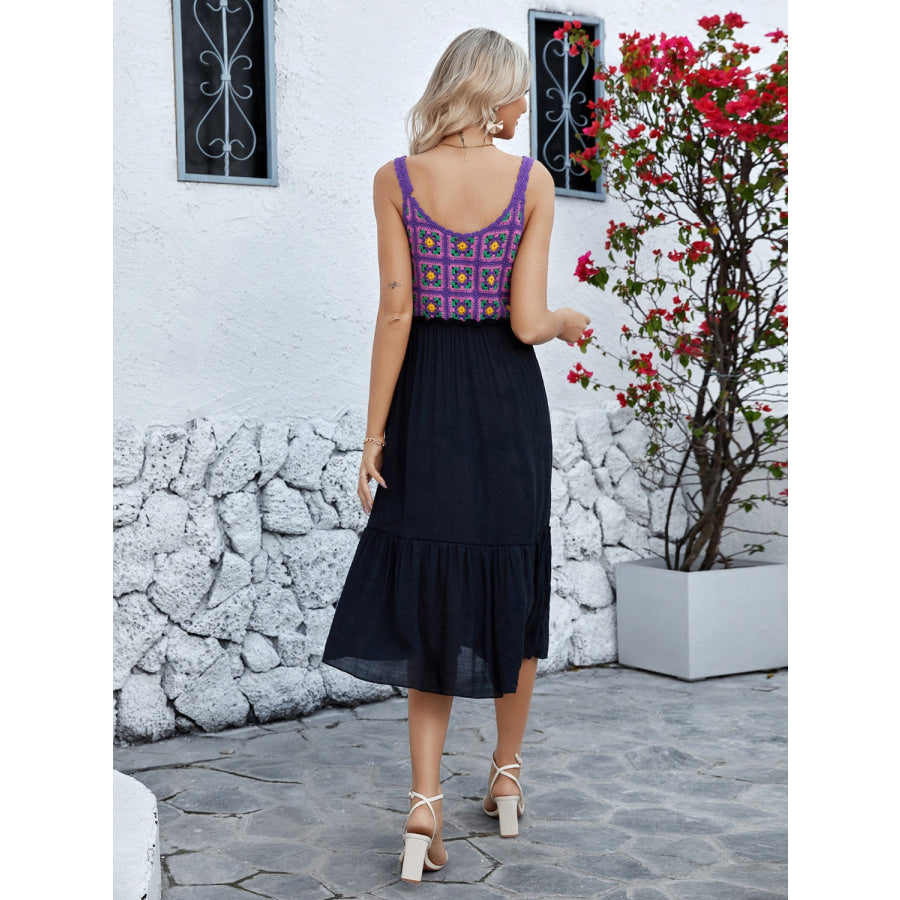 Openwork Wide Strap Midi Dress Purple / One Size Apparel and Accessories