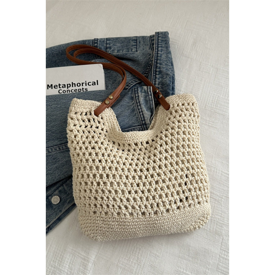 Openwork Woven Tote Bag Ivory / One Size Apparel and Accessories