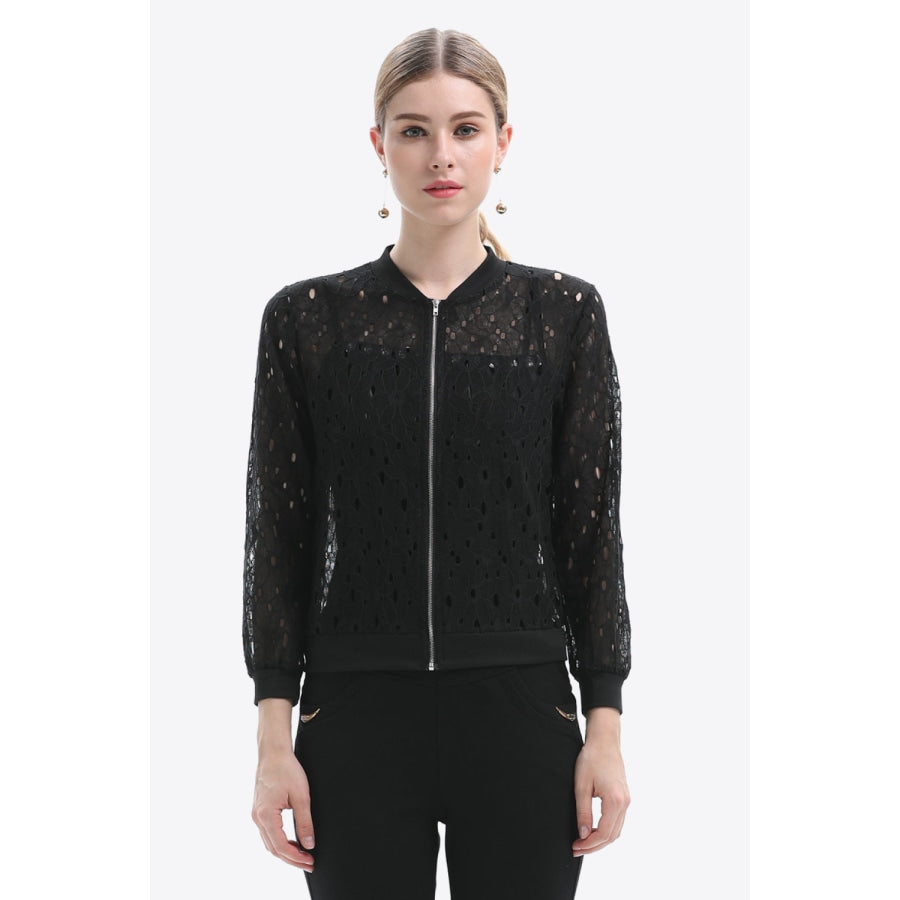 Openwork Zip Up Jacket Black / S