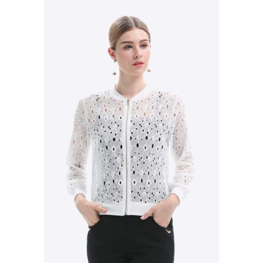 Openwork Zip Up Jacket White / S