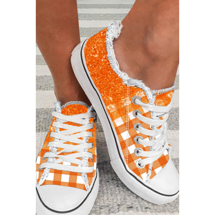 Orange Checkered Flat Canvas Shoes Orange / 38 / 52% nylon + 24% acrylic + 24% polyester Shoes &amp; Bags/Women’s Shoes