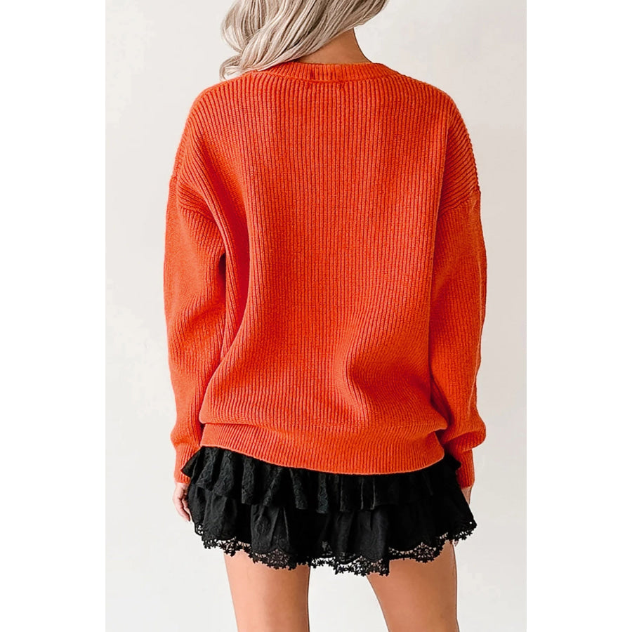 Orange Drop Shoulder Long Sleeve Round Neck Halloween Sweater Sweaters & Cardigans/Sweaters