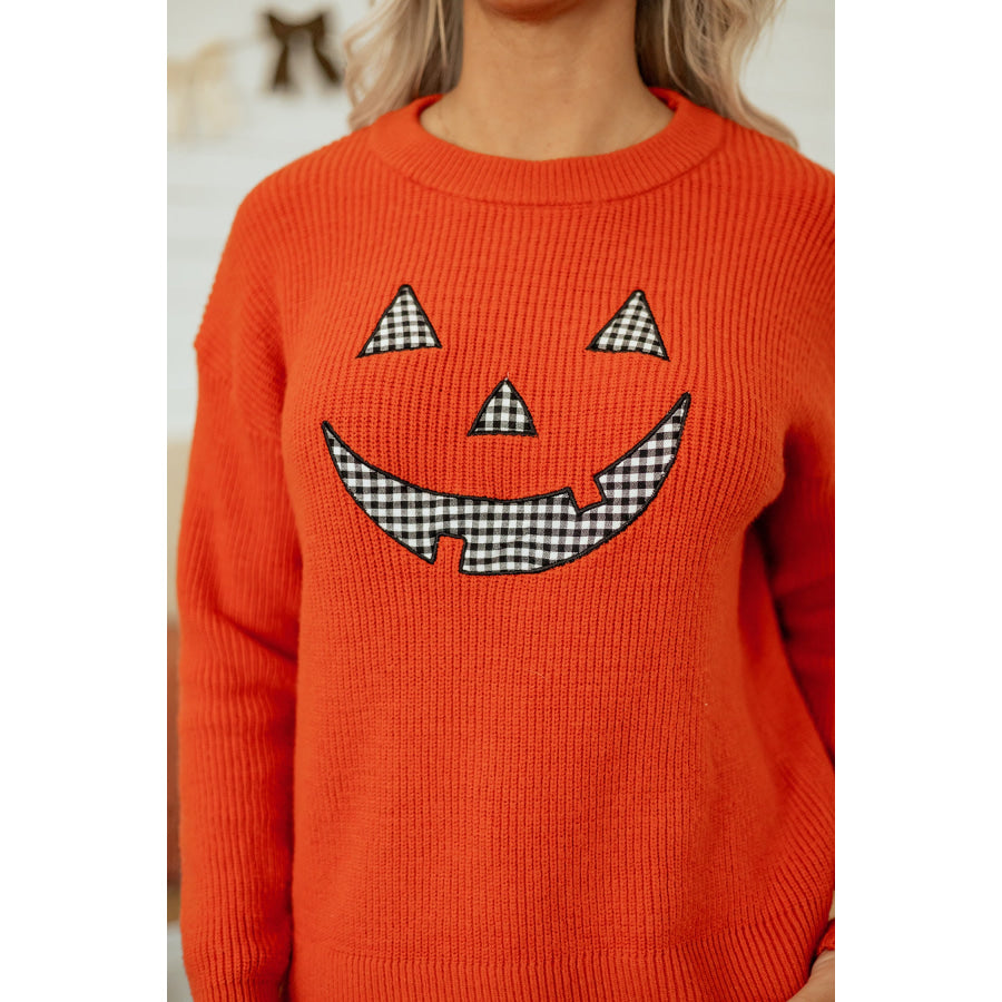 Orange Drop Shoulder Long Sleeve Round Neck Halloween Sweater Sweaters & Cardigans/Sweaters