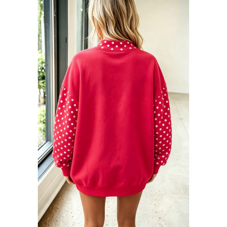 Orange Polka Dot Contrast Round Neck Long Sleeve Baggy Sweatshirt Tops/Sweatshirts & Hoodies
