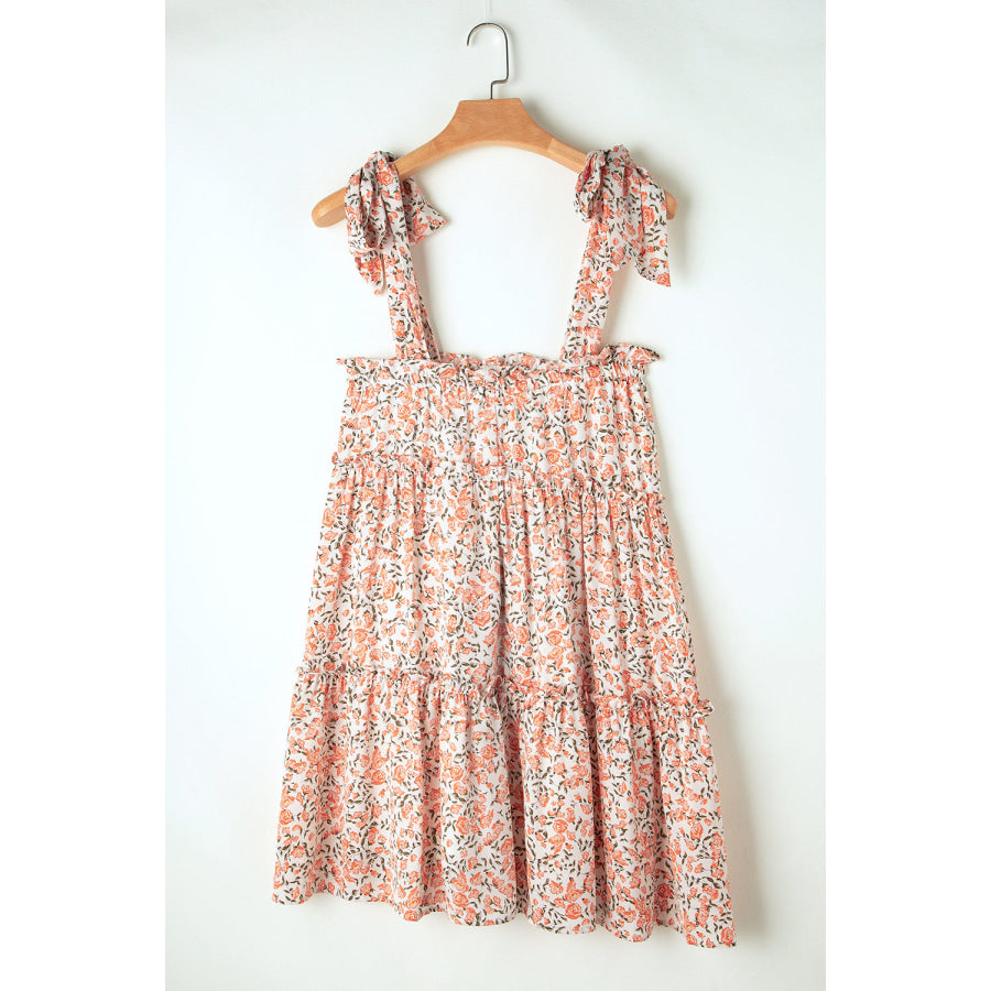 Orange Rose Floral Knotted Straps Tiered Babydoll Dress Dresses/Floral Dresses