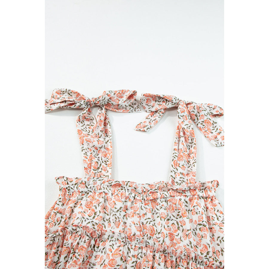 Orange Rose Floral Knotted Straps Tiered Babydoll Dress Dresses/Floral Dresses