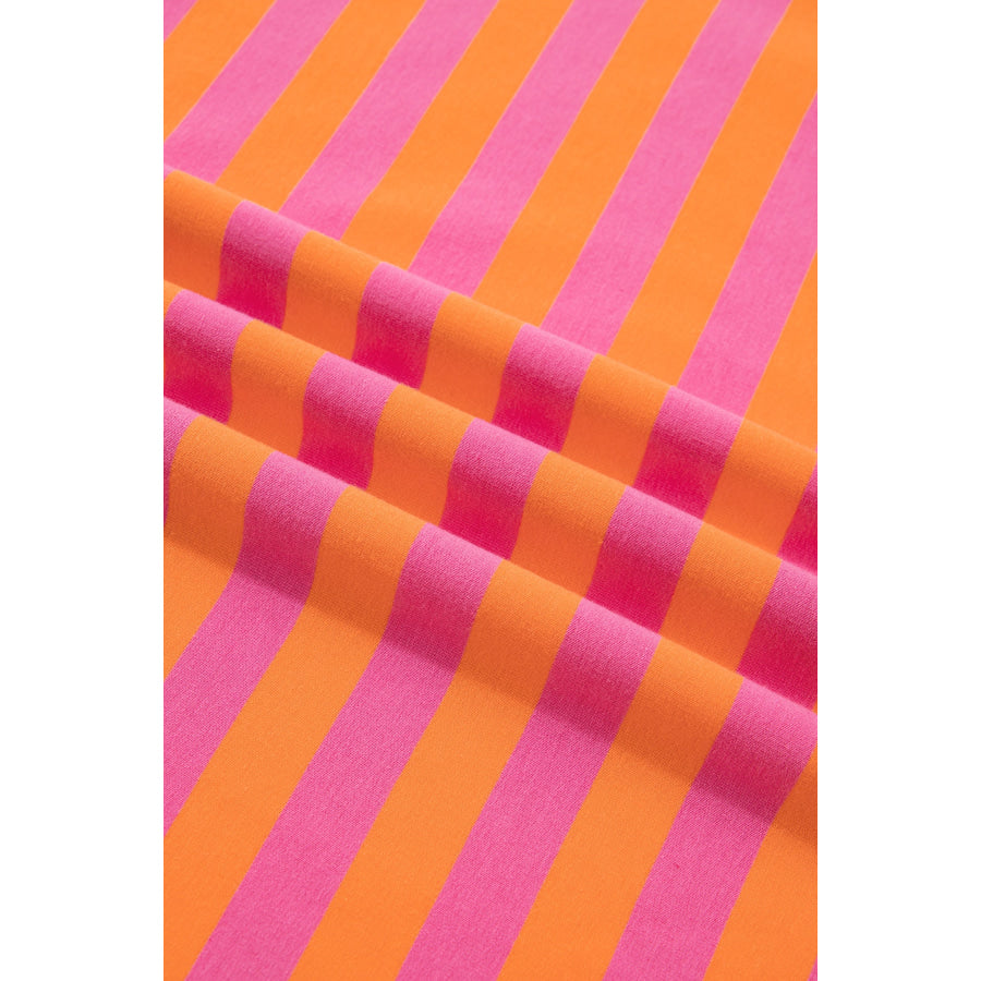 Orange Stripe Color Block Patchwork Mock Neck Pullover Drawstring Mini Skort Set Two Piece Sets/Two Piece Dresses