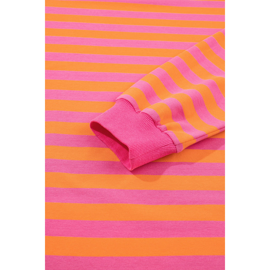 Orange Stripe Color Block Patchwork Mock Neck Pullover Drawstring Mini Skort Set Two Piece Sets/Two Piece Dresses