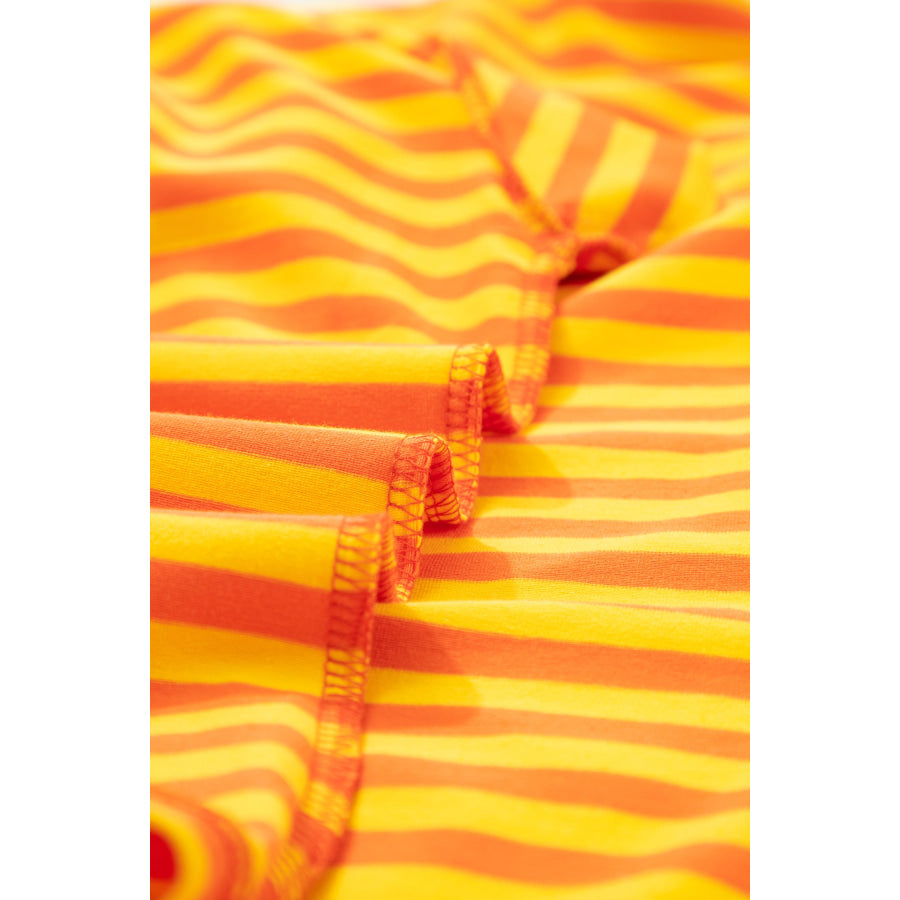Orange Stripe Contrast Crew Neck Drop Shoulder Loose Tee Tops/Tops & Tees