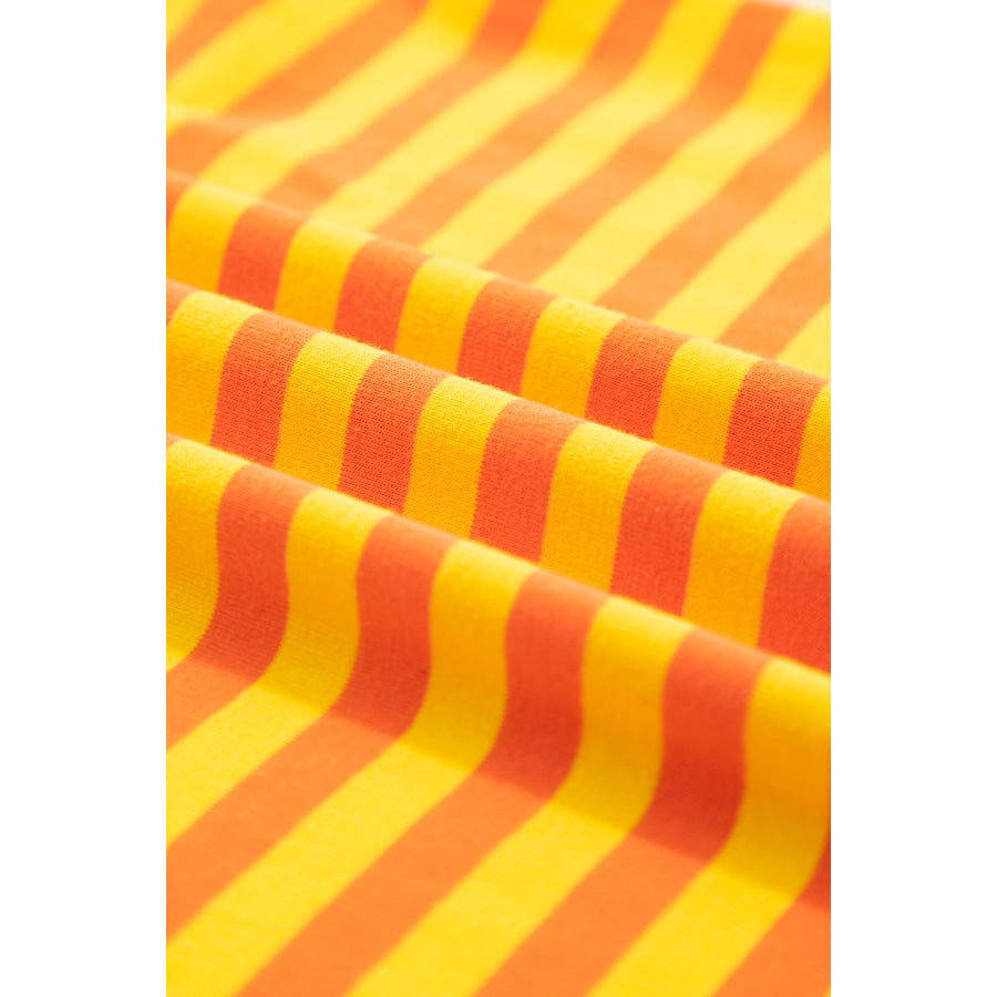 Orange Stripe Contrast Crew Neck Drop Shoulder Loose Tee Tops/Tops & Tees