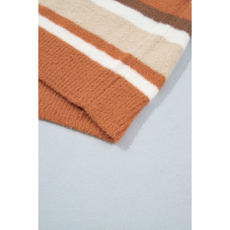 Orange Stripe Dropped Shoulder Loose Pullover Sweater Sweaters & Cardigans/Sweaters