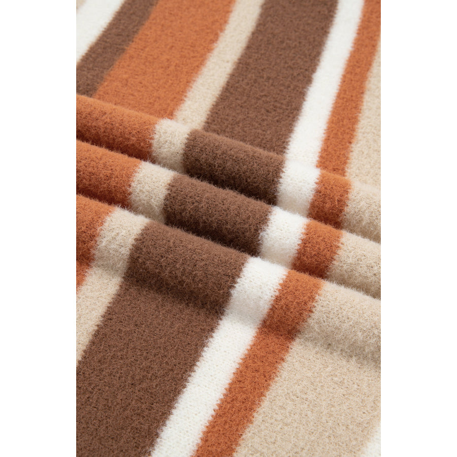 Orange Stripe Dropped Shoulder Loose Pullover Sweater Sweaters & Cardigans/Sweaters