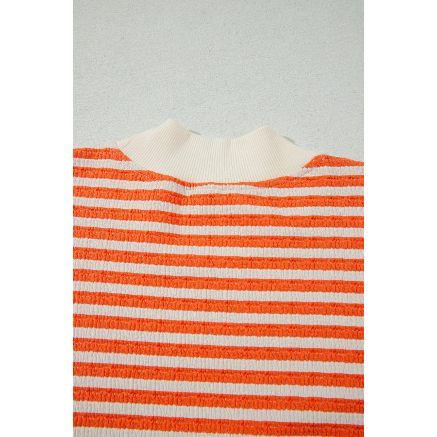Orange Stripe Striped Textured Stand Neck Oversized Long Sleeve Top Tops/Long Tops