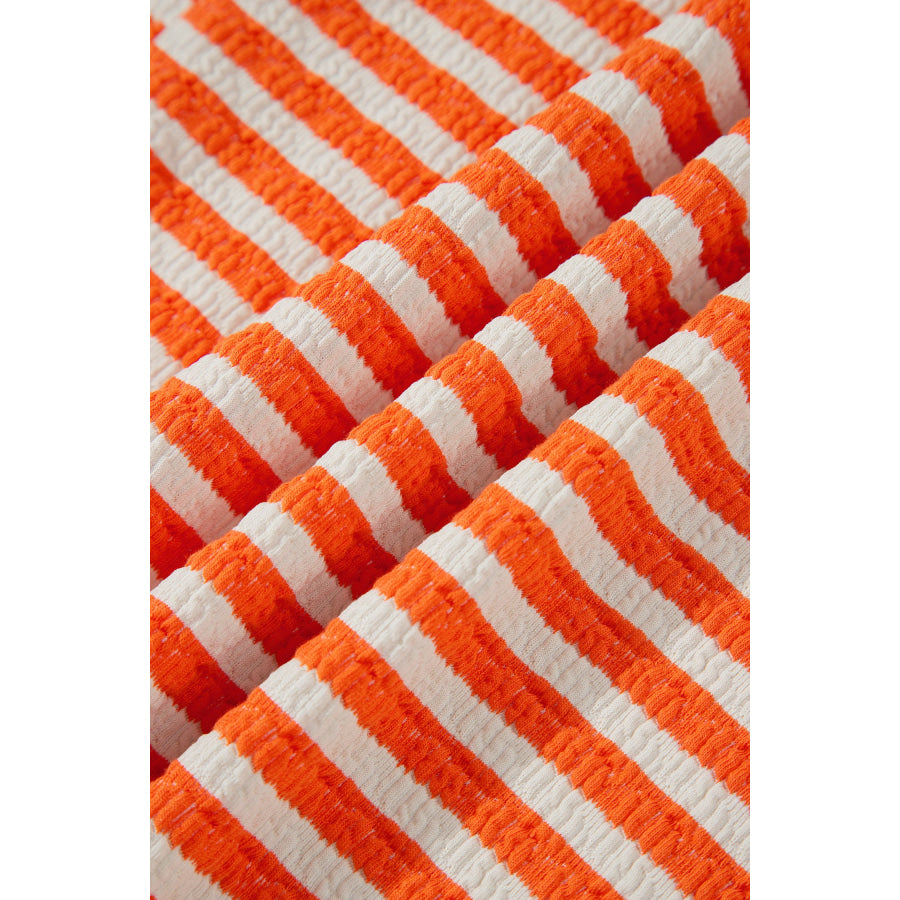 Orange Stripe Striped Textured Stand Neck Oversized Long Sleeve Top Tops/Long Sleeve Tops