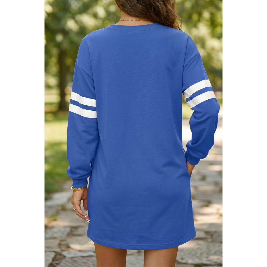 Orange Varsity Contrast Banded Sleeve Shift Sweatshirt Dress Dresses/Mini Dresses