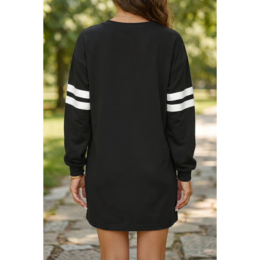 Orange Varsity Contrast Banded Sleeve Shift Sweatshirt Dress Dresses/Mini Dresses