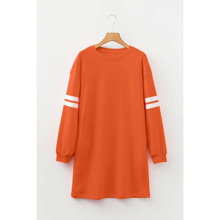 Orange Varsity Contrast Banded Sleeve Shift Sweatshirt Dress Orange / S / 65% Polyester + 35% Cotton Dresses/Mini Dresses