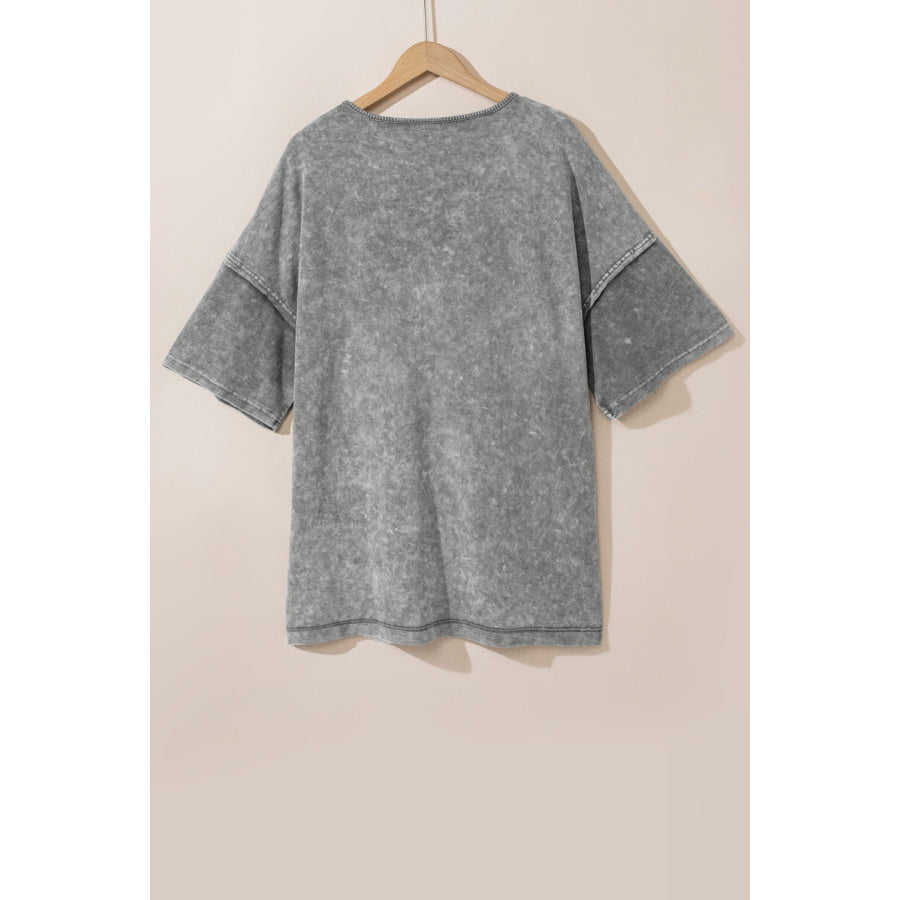 Orchid Petal Mineral Wash Drop Sleeve Patchwork Plus Tee Plus Size/Plus Size Tops/Plus Size Tops &amp; Tees