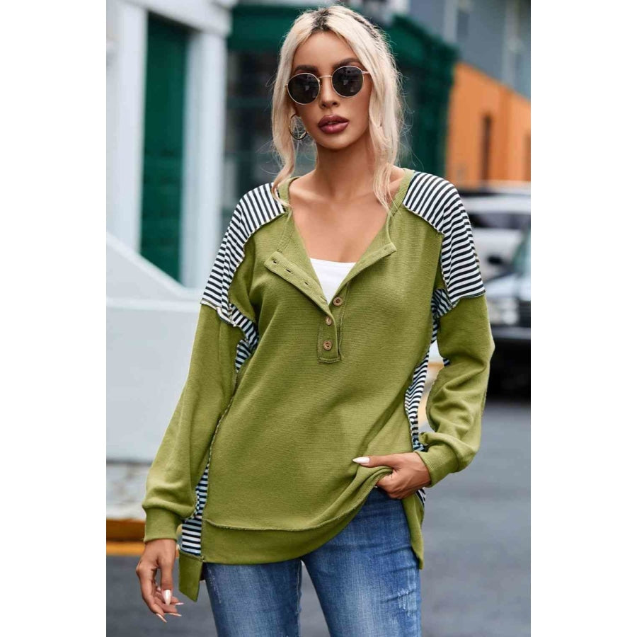 Out Seamed Half Button Up Sweatshirt Matcha Green / S