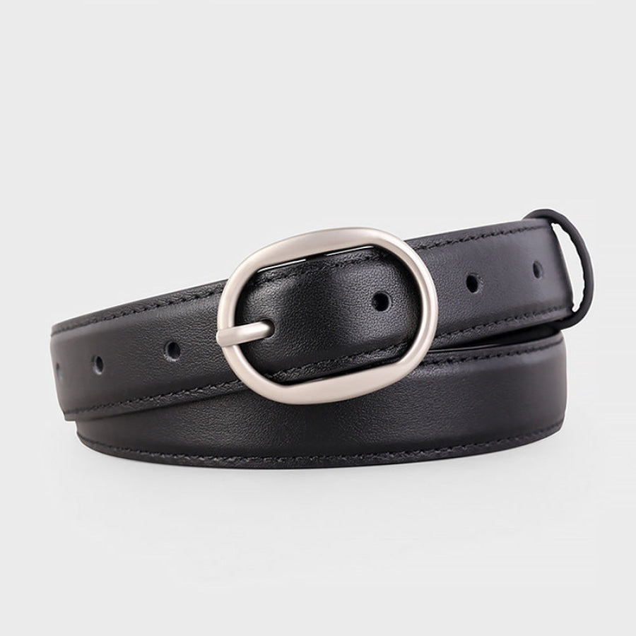 Oval Buckle Leather Belt Black / One Size Apparel and Accessories