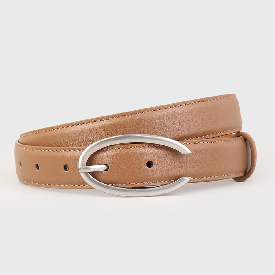 Oval Buckle Leather Belt Brown / One Size Apparel and Accessories