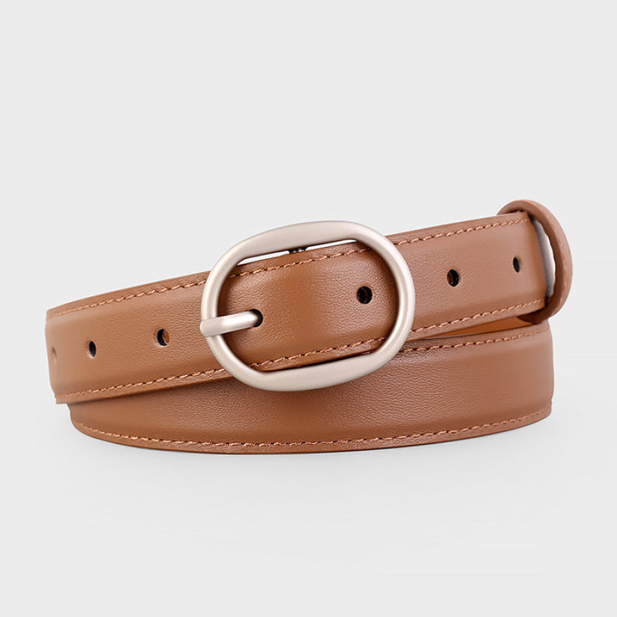 Oval Buckle Leather Belt Brown / One Size Apparel and Accessories
