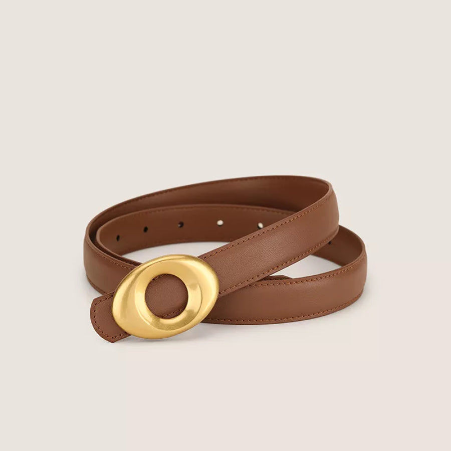Oval Buckle Leather Belt Brown / One Size Apparel and Accessories