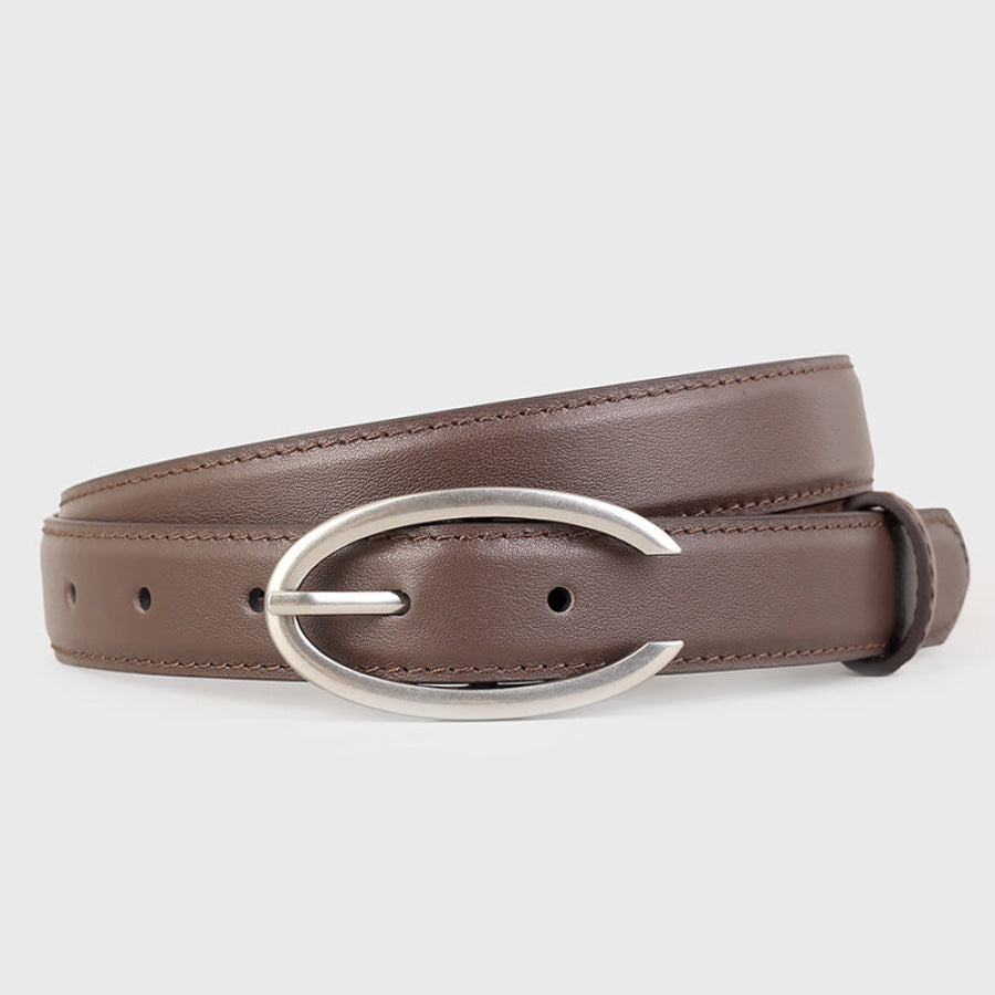 Oval Buckle Leather Belt Coffee Brown / One Size Apparel and Accessories