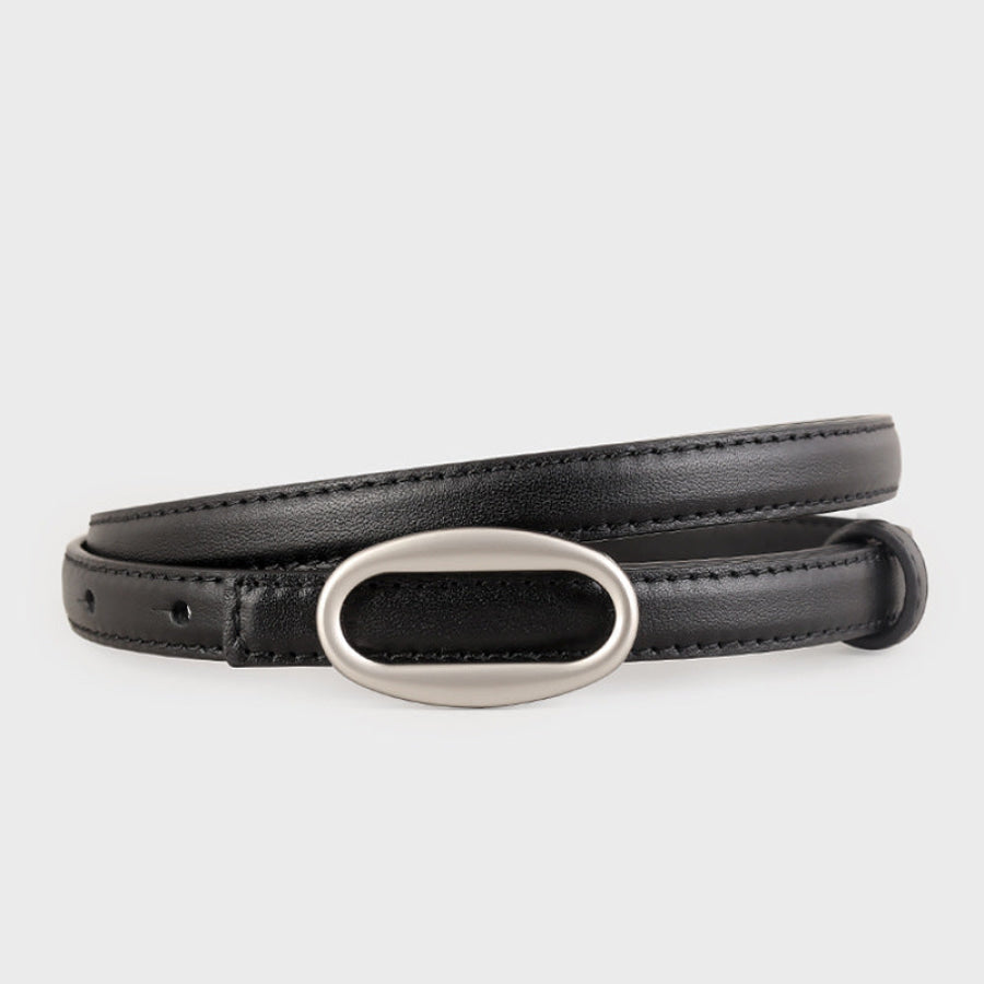 Oval Buckle Skinny Leather Belt Apparel and Accessories