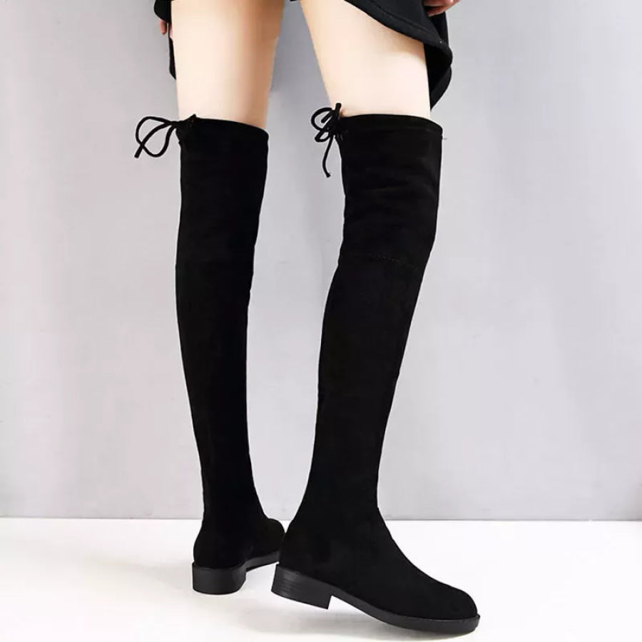 Over-the-Knee Block Heels Boots Deep black / 35 Apparel and Accessories