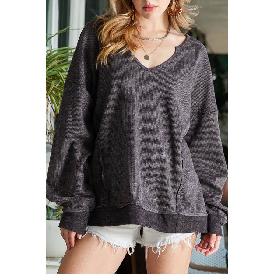 Oversize Dropped Shoulder Long Sleeve T-Shirt Charcoal / S Apparel and Accessories