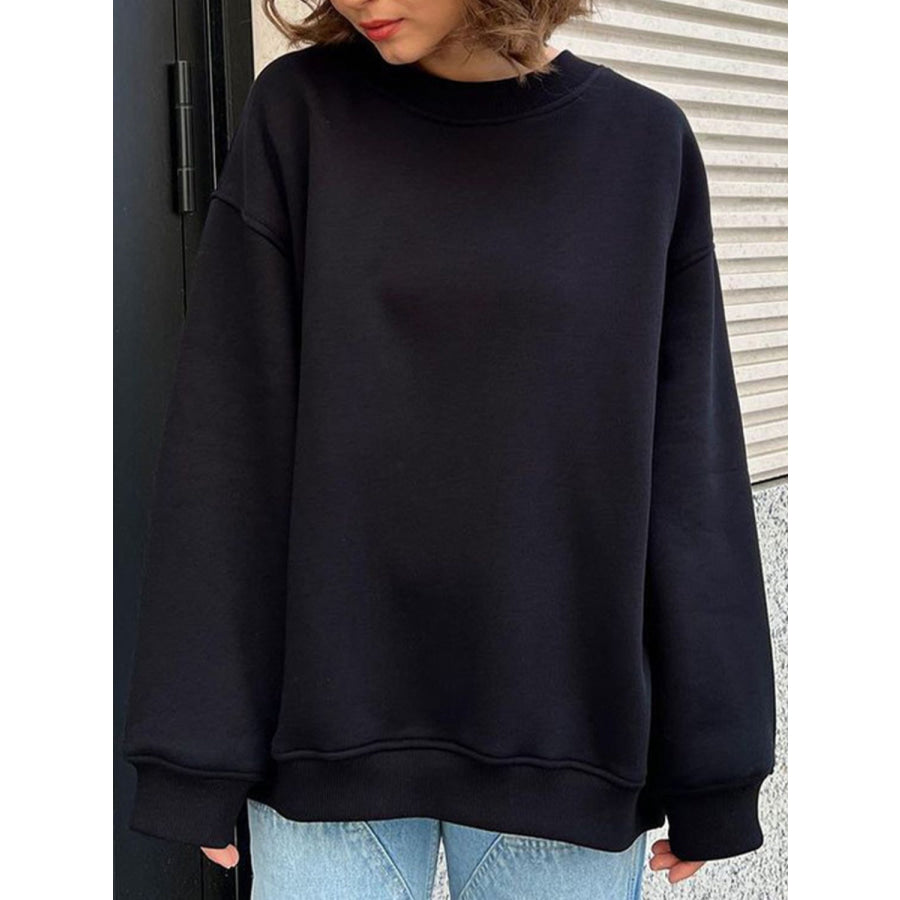 Oversize Round Neck Dropped Shoulder Sweatshirt Black / S Apparel and Accessories