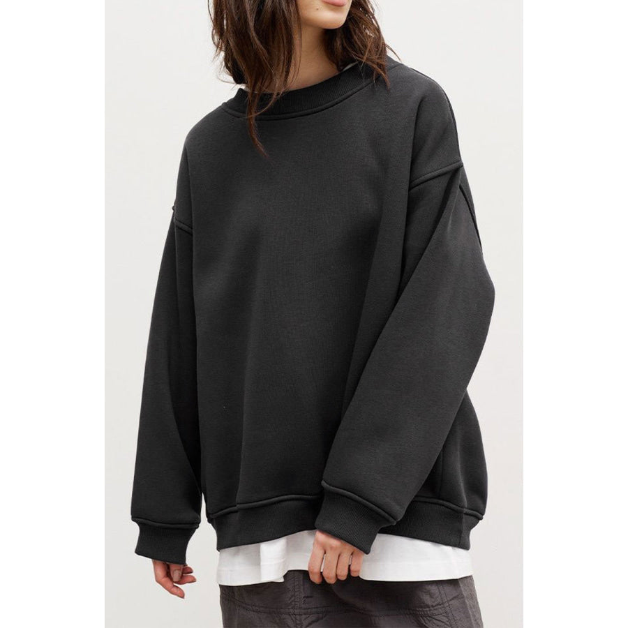 Oversize Round Neck Dropped Shoulder Sweatshirt Charcoal / S Apparel and Accessories