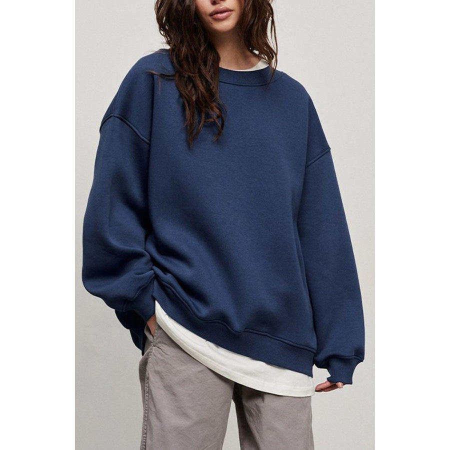 Oversize Round Neck Dropped Shoulder Sweatshirt French Blue / S Apparel and Accessories