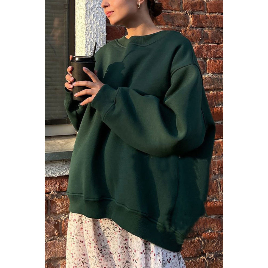 Oversize Round Neck Dropped Shoulder Sweatshirt Green / S Apparel and Accessories