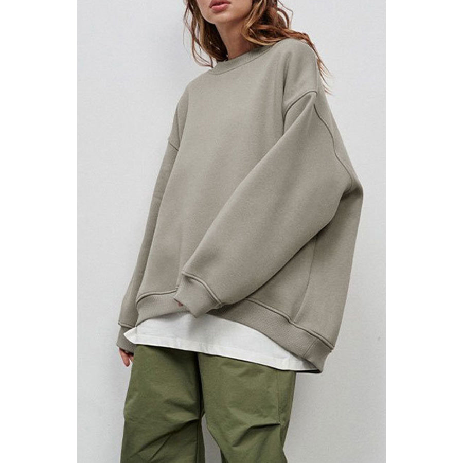 Oversize Round Neck Dropped Shoulder Sweatshirt Light Gray / S Apparel and Accessories