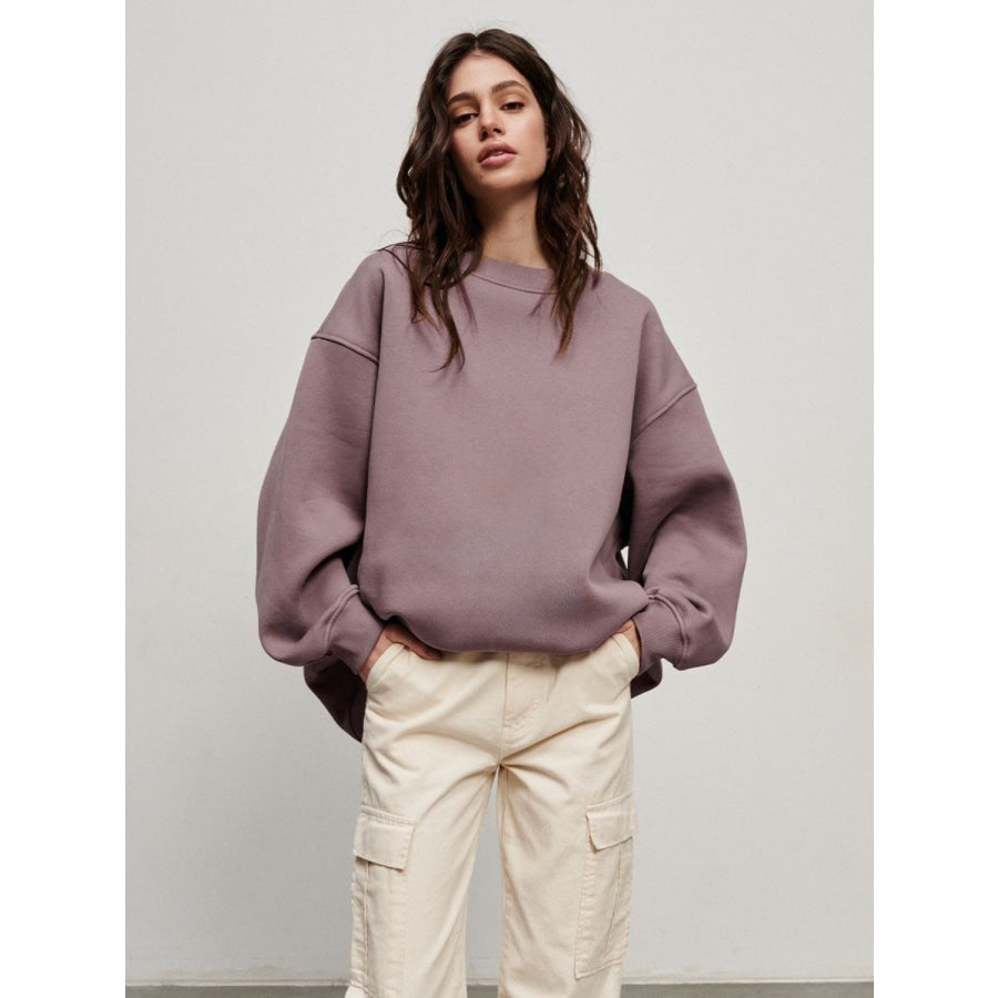 Oversize Round Neck Dropped Shoulder Sweatshirt Mauve / S Apparel and Accessories