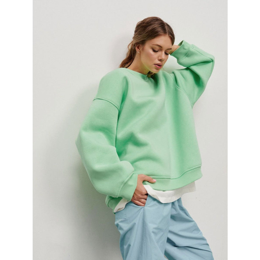 Oversize Round Neck Dropped Shoulder Sweatshirt Neon Green / S Apparel and Accessories