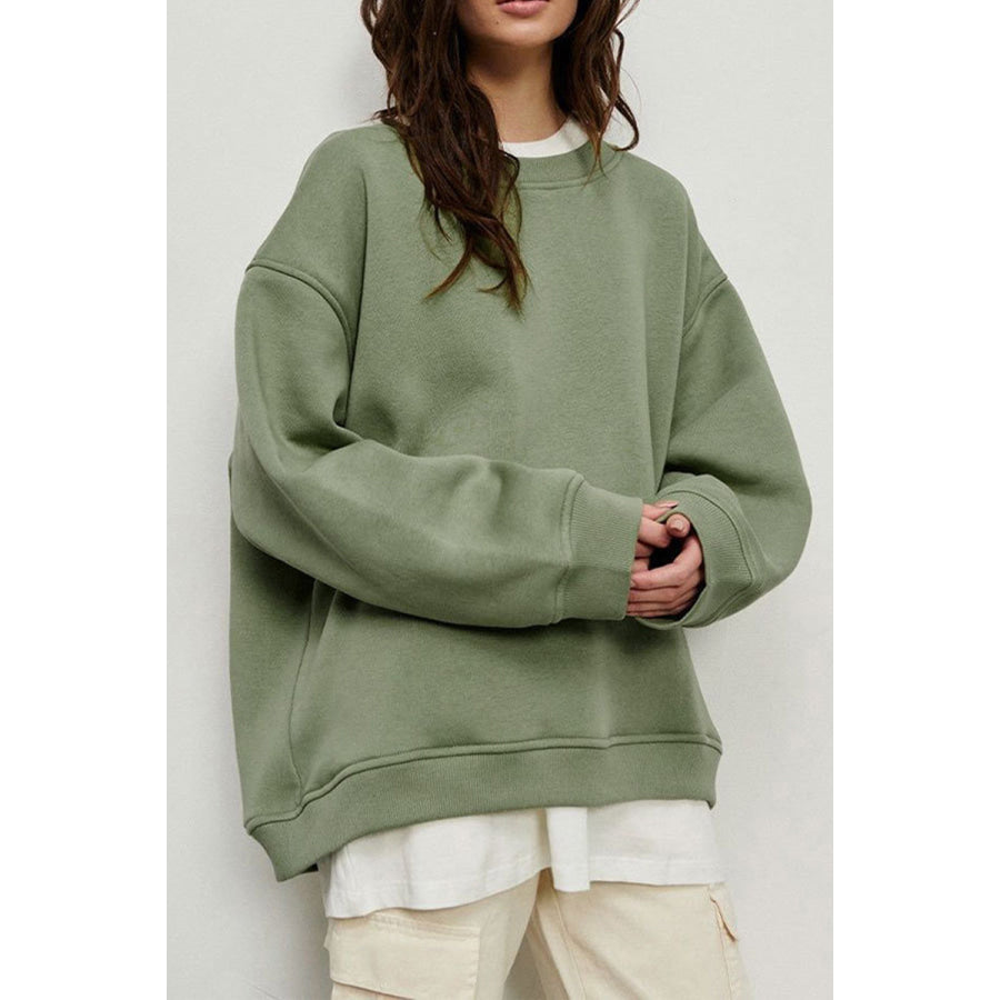 Oversize Round Neck Dropped Shoulder Sweatshirt Sage / S Apparel and Accessories