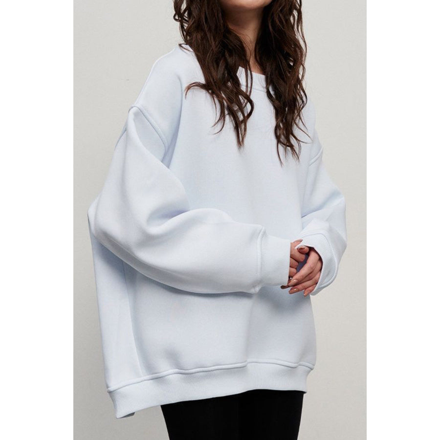 Oversize Round Neck Dropped Shoulder Sweatshirt White / S Apparel and Accessories