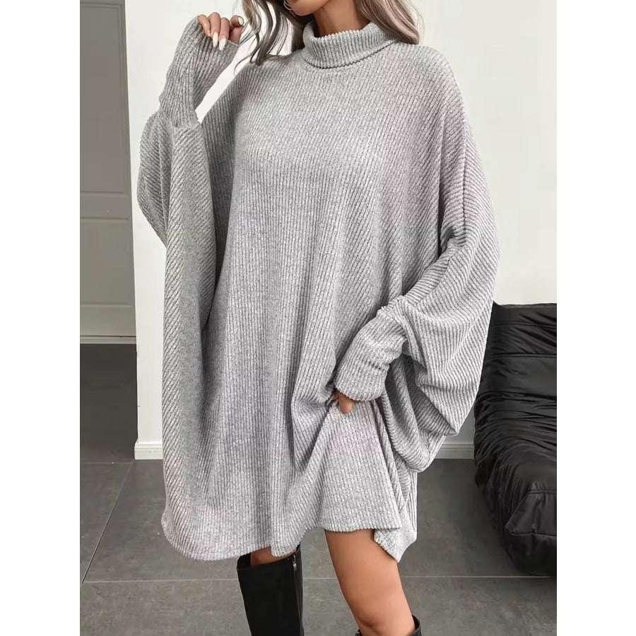 Oversized Batwing Sleeve Ribbed Knit Turtleneck Dress Apparel and Accessories