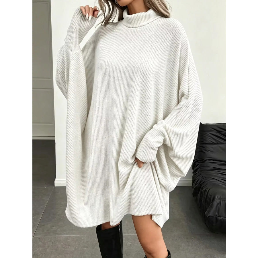 Oversized Batwing Sleeve Ribbed Knit Turtleneck Dress Apparel and Accessories